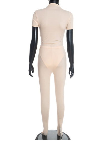 Joskaa Short Sleeve Two Piece Set Sporty Hipster Solid - two piece set image 4