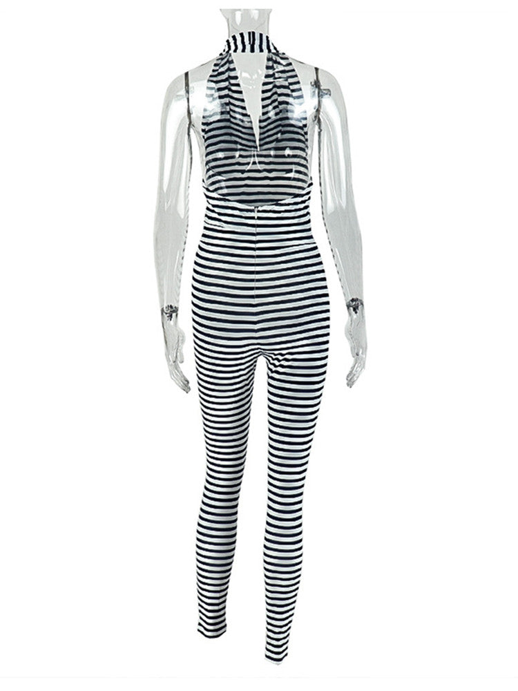 Joskaa Stripe Ruched Backless Halter Romper - romper image 4