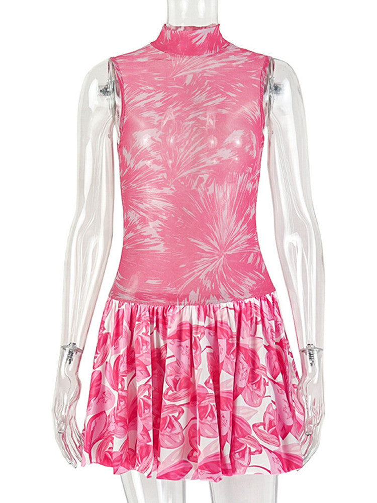 Joskaa Floral Print Mesh Sleeveless Bodycon Mini Dress - mini dress image 2