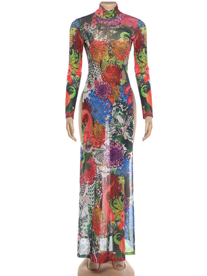 Joskaa Mesh Long Sleeve Maxi Dress See Through Vacation - maxi dress image 2