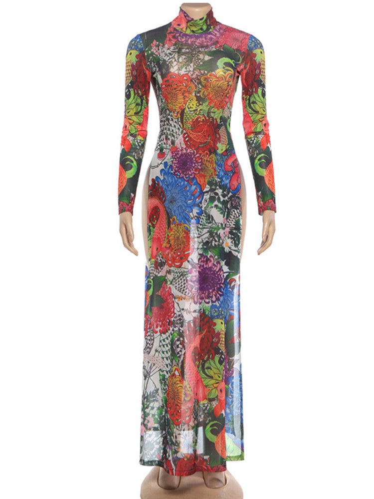Joskaa Mesh Long Sleeve Maxi Dress See Through Vacation - maxi dress image 2