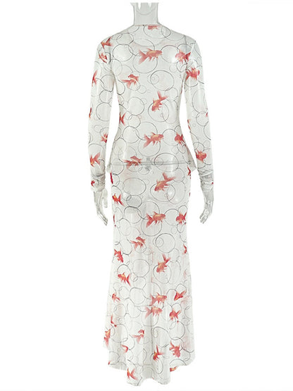 Joskaa Mesh Long Sleeve Dress Goldfish Print Beach - dress image 4