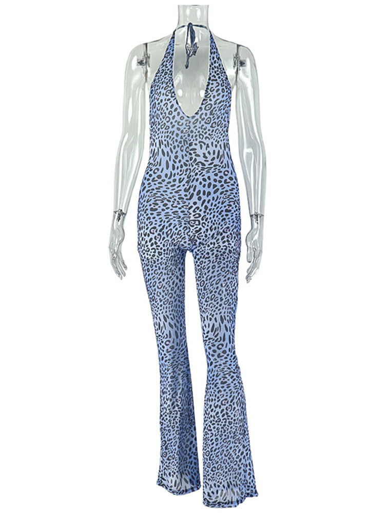Joskaa Leopard Print Mesh Backless Halter Romper - romper image 2