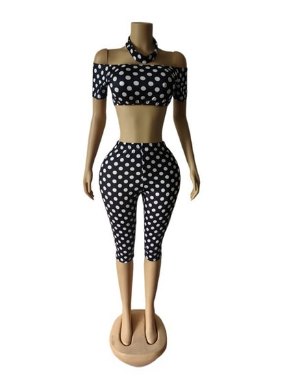 Joskaa Polka Dot Short Sleeve Crop Two Piece Set - two piece set image 4