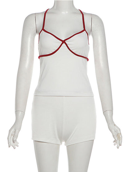 Joskaa Ribbed Knit Two Piece Set Contrast Color V-neck - two piece set image 2