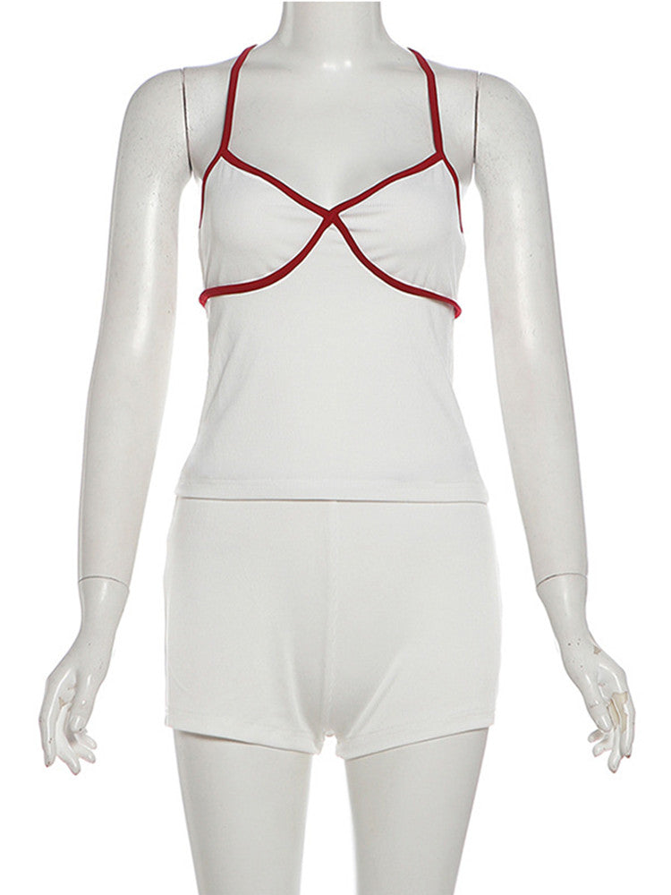 Joskaa Ribbed Knit Two Piece Set Contrast Color V-neck - two piece set image 2