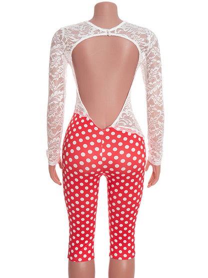 Joskaa Polka Dot Lace Backless Long Sleeve Romper - romper image 5