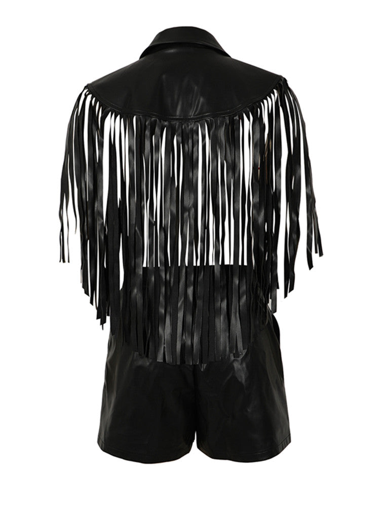 Joskaa Faux Leather Backless Two Piece Set - two piece set image 2