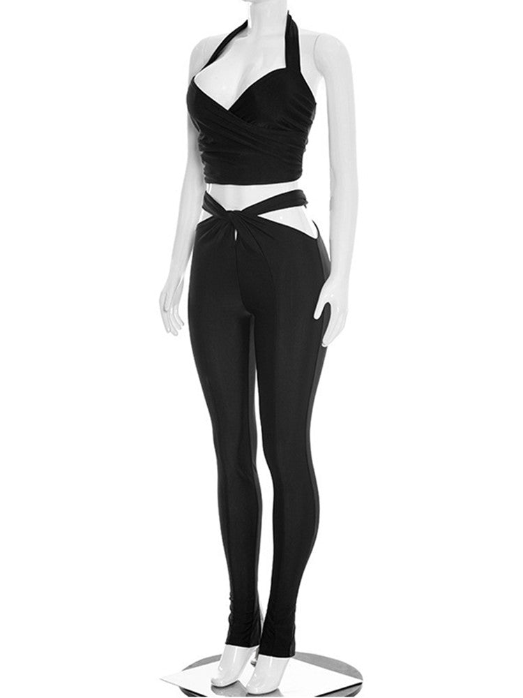 Joskaa Backless Halter Crop Two Piece Set - two piece set image 4
