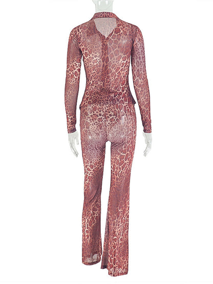 Joskaa Leopard Print Long Sleeve Two Piece Set - two piece set image 4
