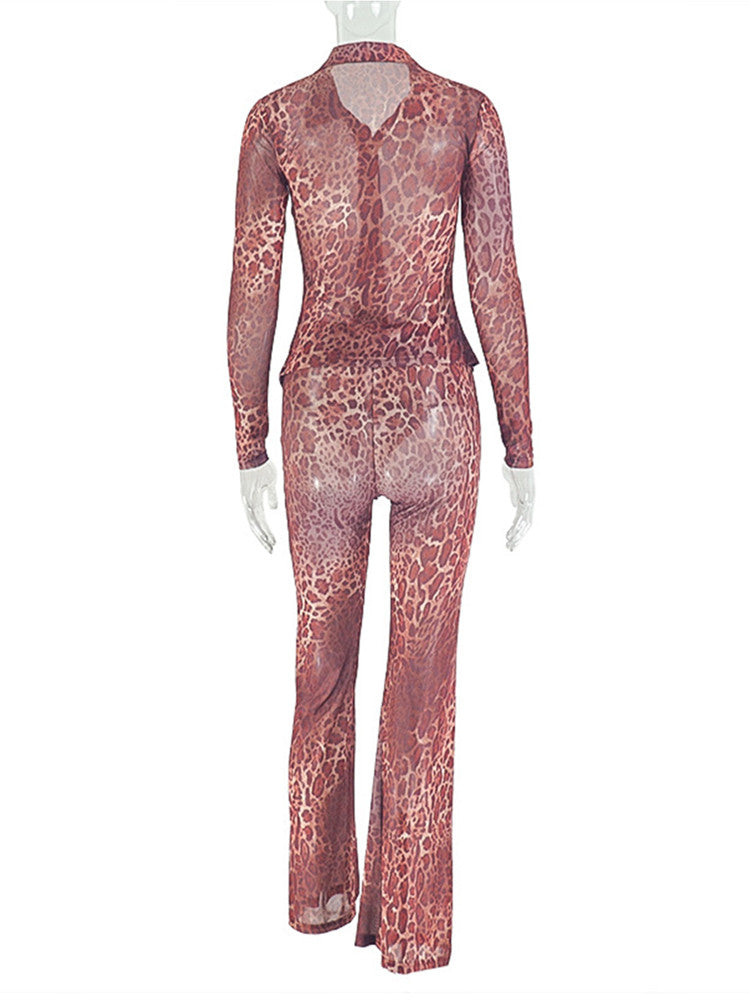 Joskaa Leopard Print Long Sleeve Two Piece Set - two piece set image 4