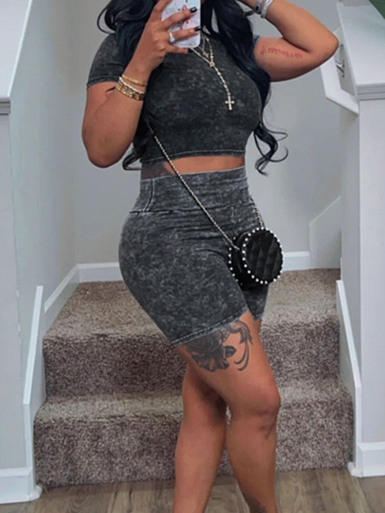 Joskaa Short Sleeve Crop Two Piece Set - two piece set image 1