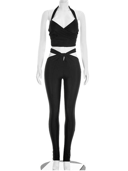 Joskaa Backless Halter Crop Two Piece Set - two piece set image 2