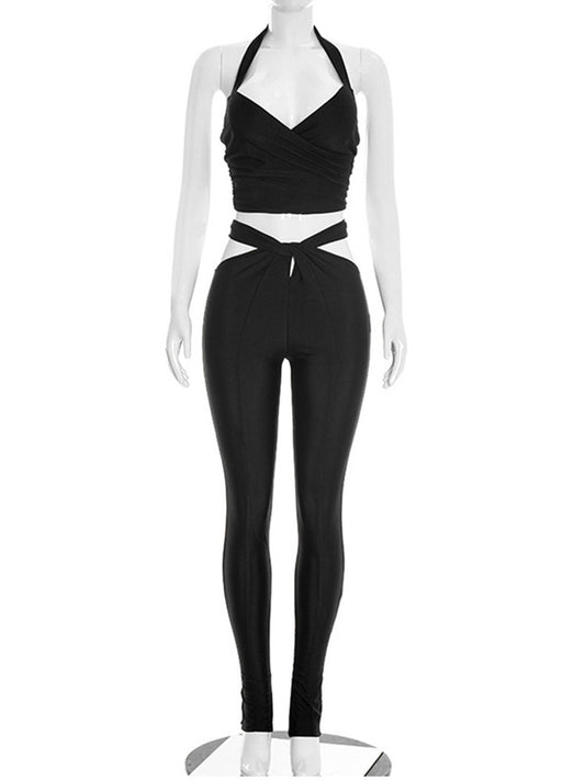 Joskaa Backless Halter Crop Two Piece Set - two piece set image 2