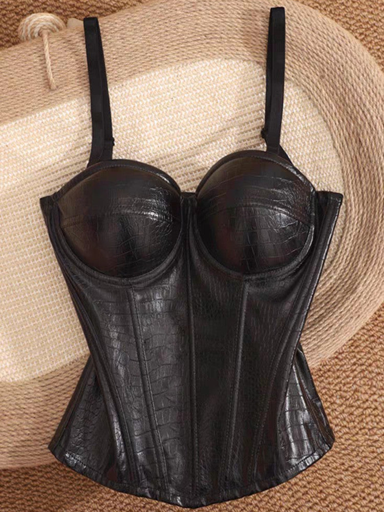 Joskaa Faux Leather Two Piece Set Corset Top with - two piece set image 4