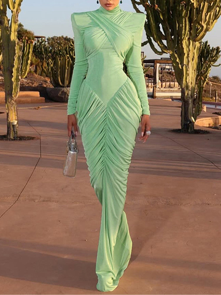 Joskaa Backless Long Sleeve Bodycon Pleated Maxi Dress - maxi dress image 1