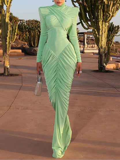 Joskaa Backless Long Sleeve Bodycon Pleated Maxi Dress - maxi dress image 1