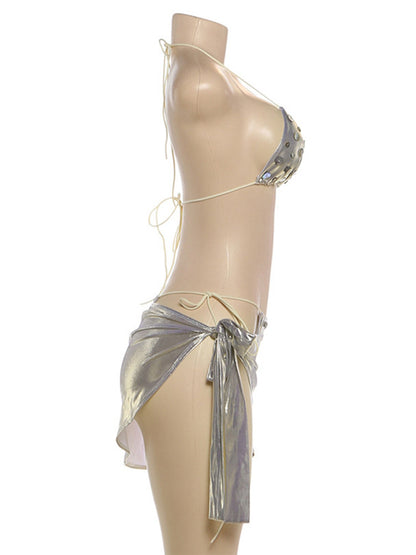 Joskaa Halter Swimwear Shiny Button Decoration - swimwear image 3