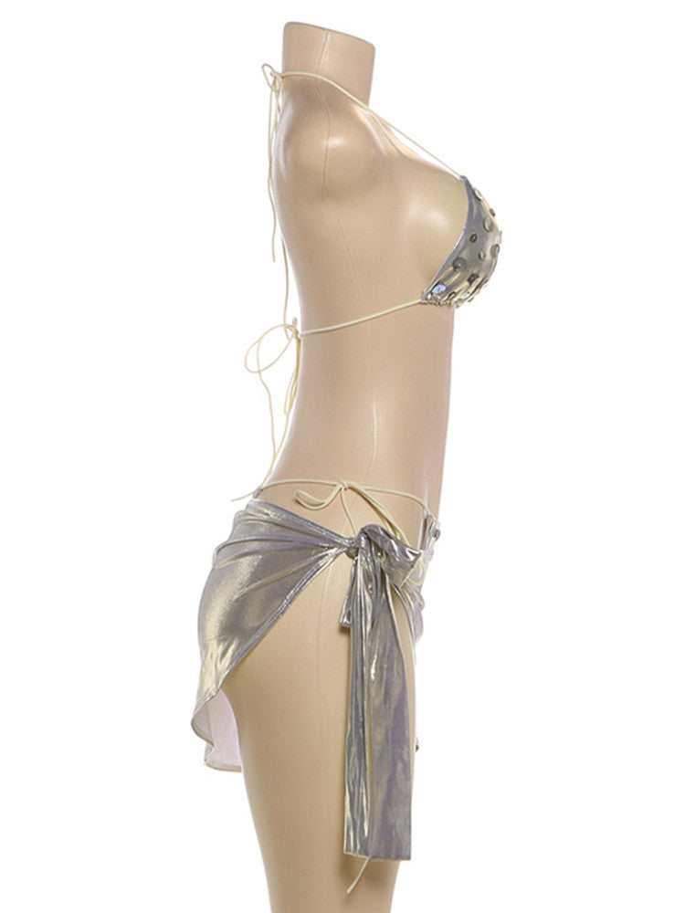 Joskaa Halter Swimwear Shiny Button Decoration - swimwear image 3