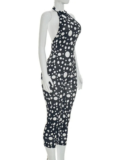 Joskaa Polka Dot Ruched Backless Halter Romper - romper image 4