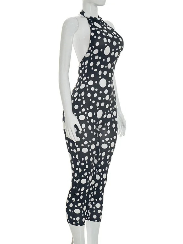 Joskaa Polka Dot Ruched Backless Halter Romper - romper image 4