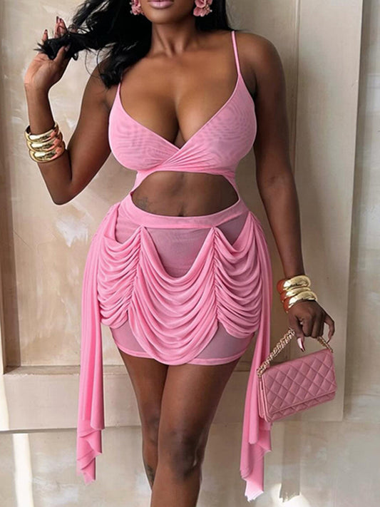 Joskaa Mesh Ruched Cutout Bodycon Mini Dress - mini dress image 1