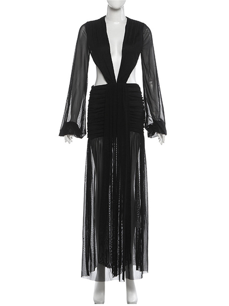 Joskaa Mesh Long Sleeve Bodycon Maxi Dress - maxi dress image 2