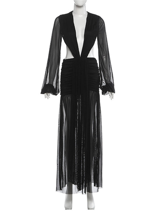 Joskaa Mesh Long Sleeve Bodycon Maxi Dress - maxi dress image 2