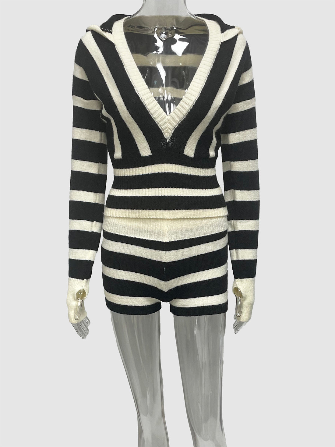 Joskaa Stripe Ribbed Knit Hooded Long Sleeve Two Piece Set - two piece set image 5
