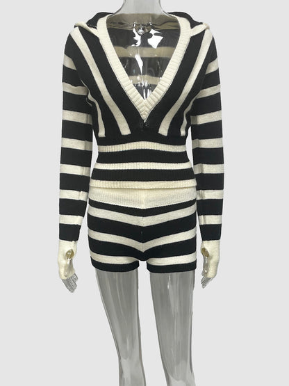 Joskaa Stripe Ribbed Knit Hooded Long Sleeve Two Piece Set - two piece set image 5