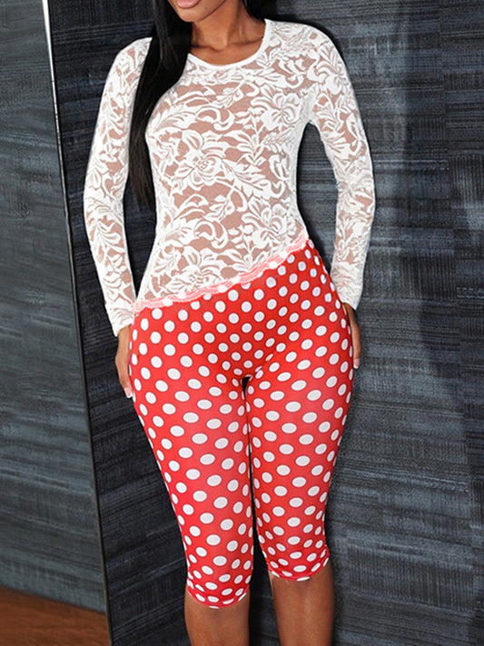 Joskaa Polka Dot Lace Backless Long Sleeve Romper - romper image 1