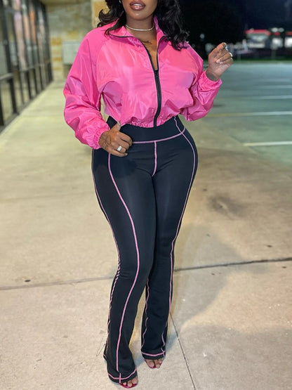 Joskaa Stripe Zip Up Long Sleeve Two Piece Set - two piece set image 2