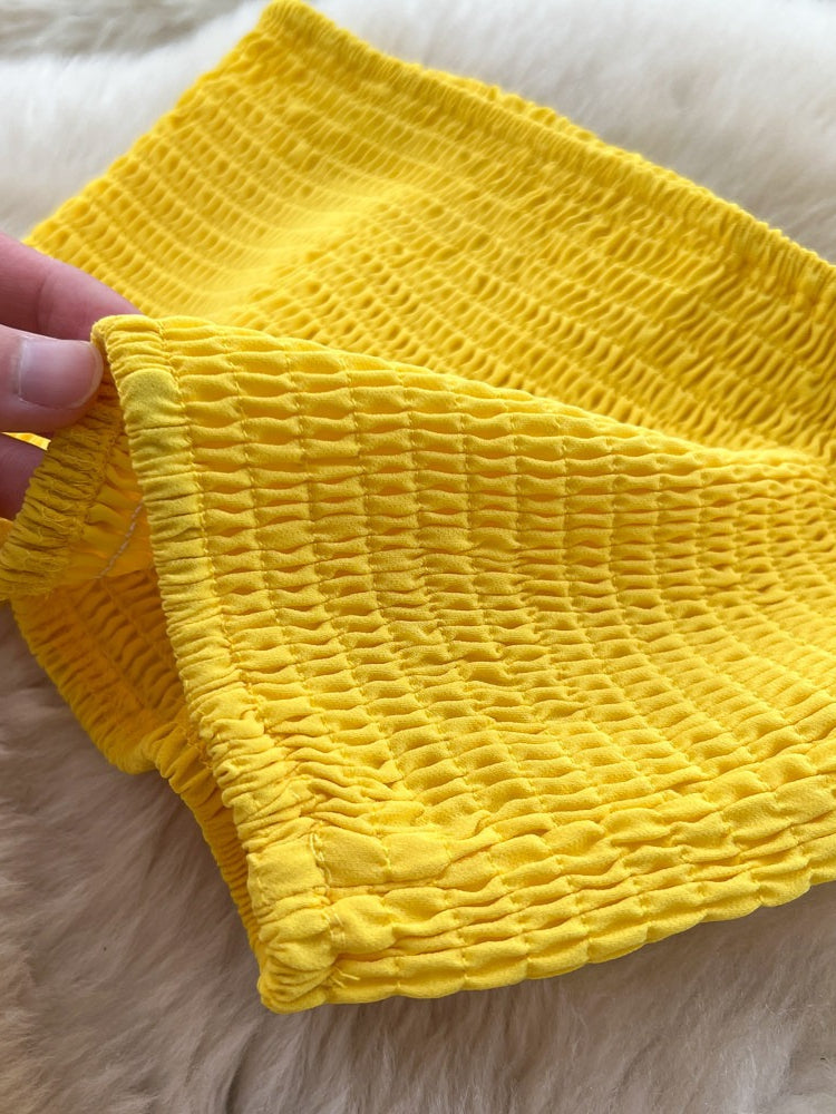 Women's Yellow Pleated Layered Two Piece Skirt Set - Side View