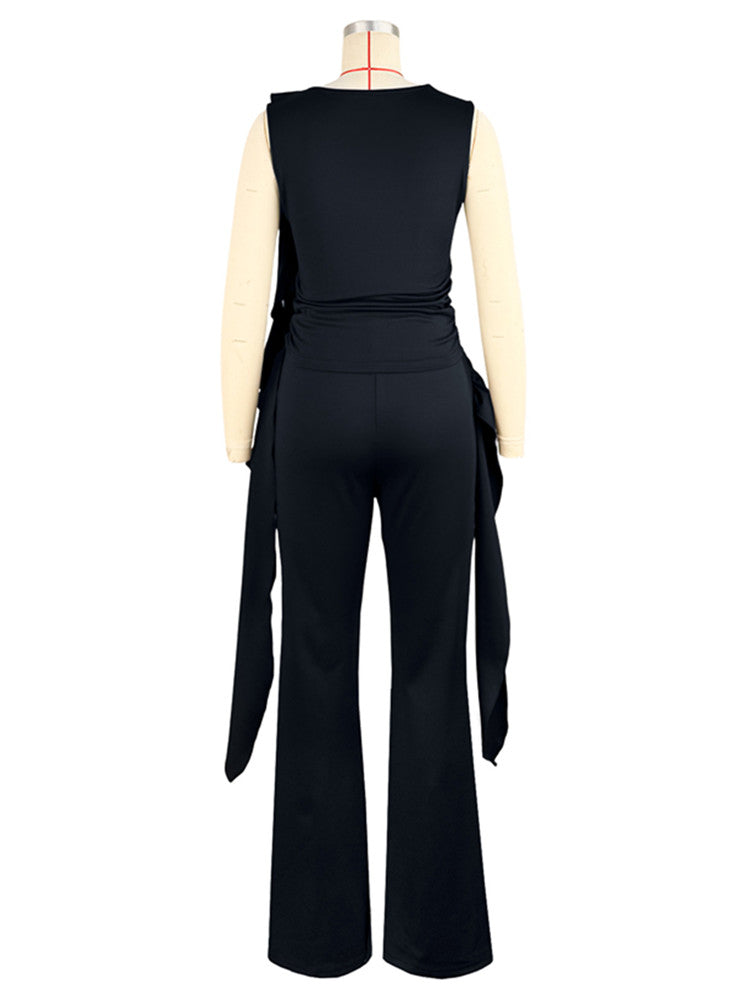 Joskaa Crop Flare Two Piece Set Sporty Ruffles Ribbons - two piece set image 4