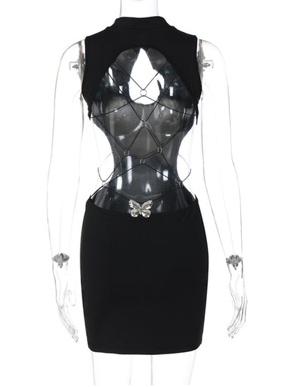 Joskaa Backless Bodycon Dress Black Playsuits Hollow - bodycon dress image 5