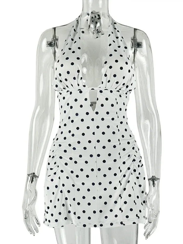 Joskaa Polka Dot Backless Halter Sleeveless Mini Dress - mini dress image 2