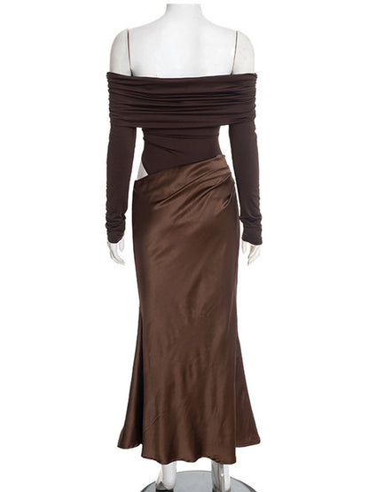 Joskaa Satin Long Sleeve Bodycon Maxi Dress - maxi dress image 4