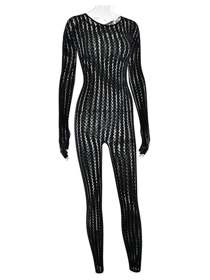 Joskaa Stripe Ribbed Knit Long Sleeve Bodycon Jumpsuit - jumpsuit image 3