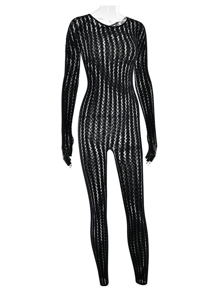 Joskaa Stripe Ribbed Knit Long Sleeve Bodycon Jumpsuit - jumpsuit image 3
