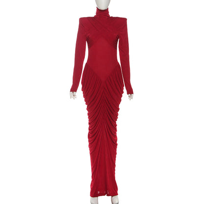 Joskaa Backless Long Sleeve Bodycon Pleated Maxi Dress - maxi dress image 5