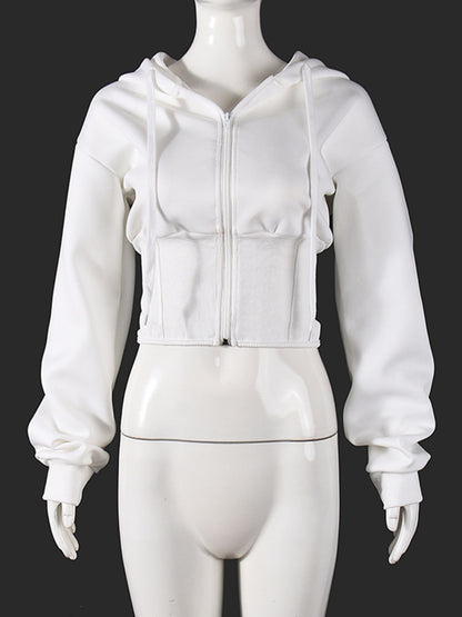 Joskaa Ribbed Knit Hooded Crop Bodycon Jacket - jacket image 2
