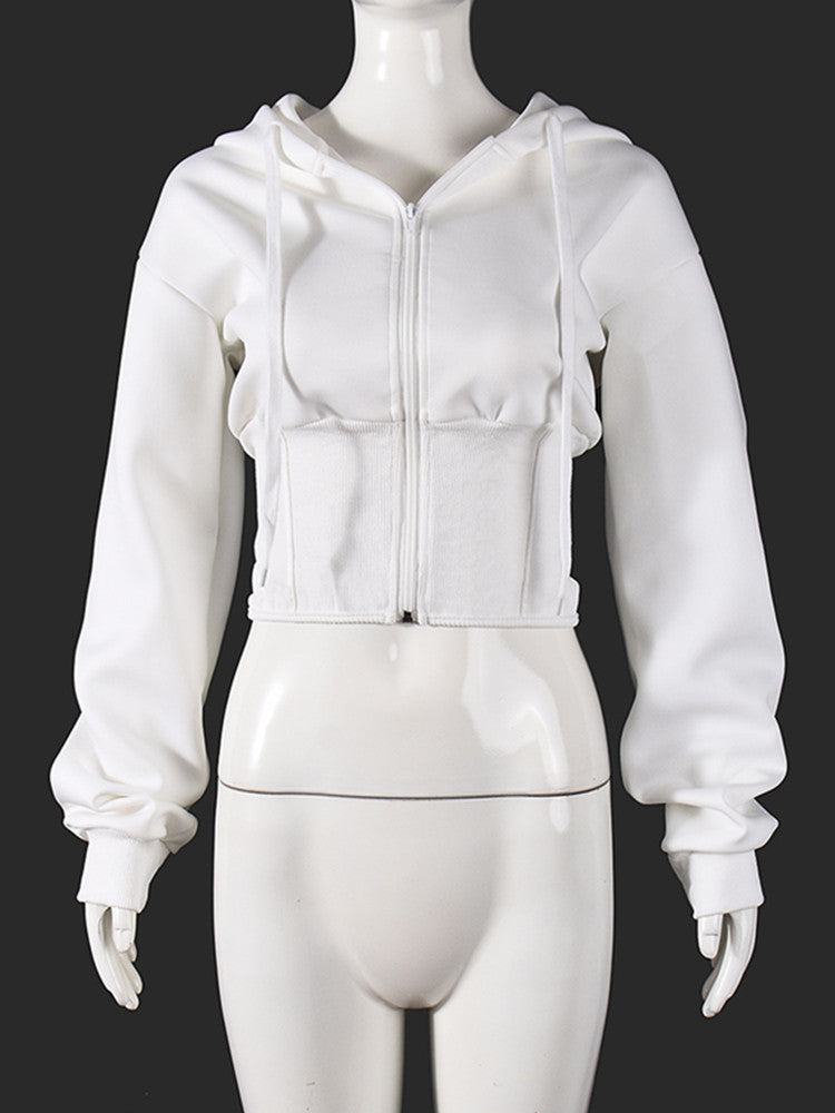 Joskaa Ribbed Knit Hooded Crop Bodycon Jacket - jacket image 2