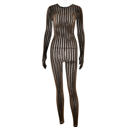 Joskaa Stripe Ribbed Knit Long Sleeve Bodycon Jumpsuit - jumpsuit image 7