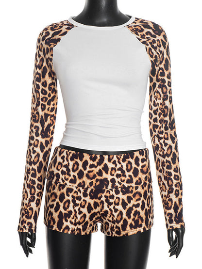 Joskaa Leopard Print Long Sleeve Crop Two Piece Set - two piece set image 2