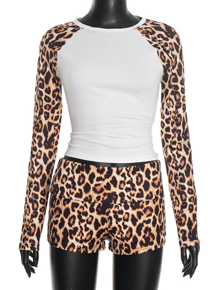 Joskaa Leopard Print Long Sleeve Crop Two Piece Set - two piece set image 2