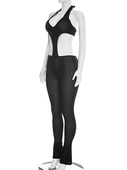 Joskaa Mesh Ribbed Knit Backless Halter Romper - romper image 3