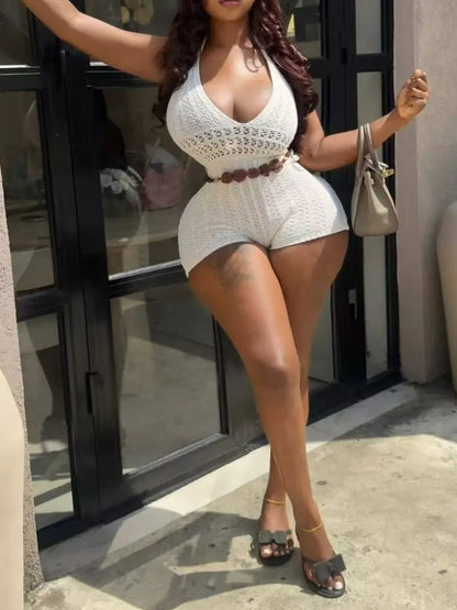 Joskaa Ribbed Knit Backless Halter Sleeveless Romper - romper image 1