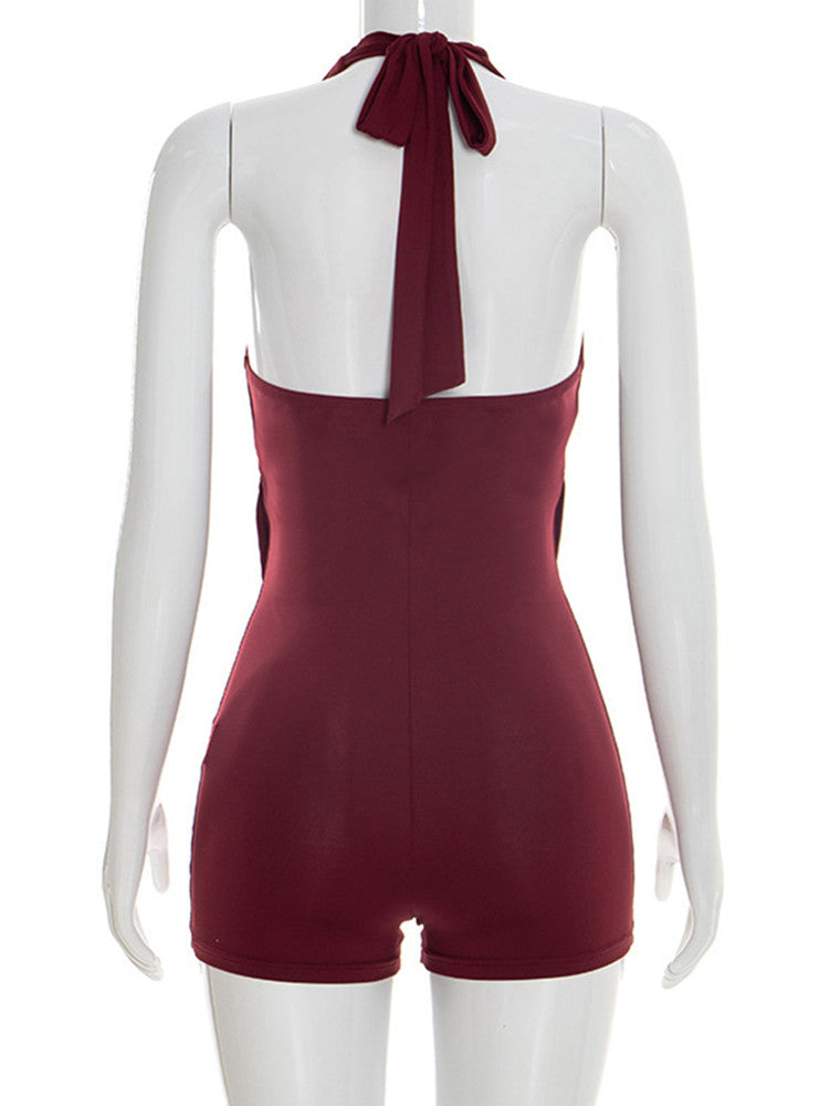 Joskaa Ruched Backless Halter Sleeveless Romper - romper image 4