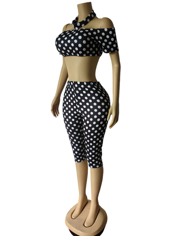 Joskaa Polka Dot Short Sleeve Crop Two Piece Set - two piece set image 5