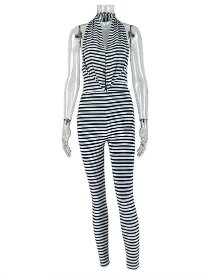 Joskaa Stripe Ruched Backless Halter Romper - romper image 2